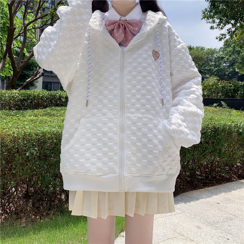 Autumn and Winter New Style Japanese Style Sweet Loose Retro Versatile Student Niche Design Waffle Jacket Women's Cardigan Top