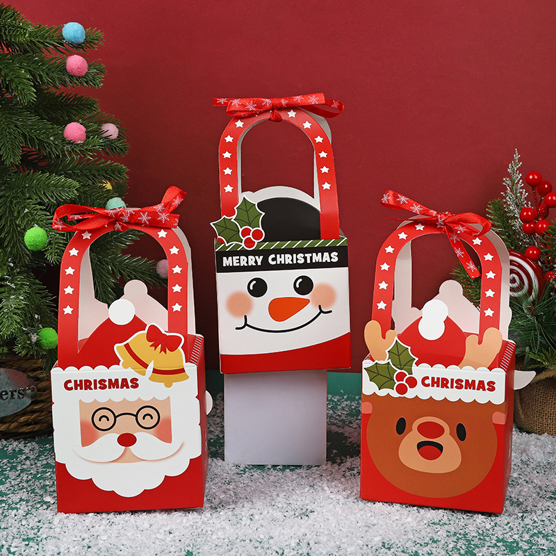 Christmas Gift Box, Candy Gift Box, Santa Claus Elk Bow Tie Hand-Held Box, Gift Packaging Box