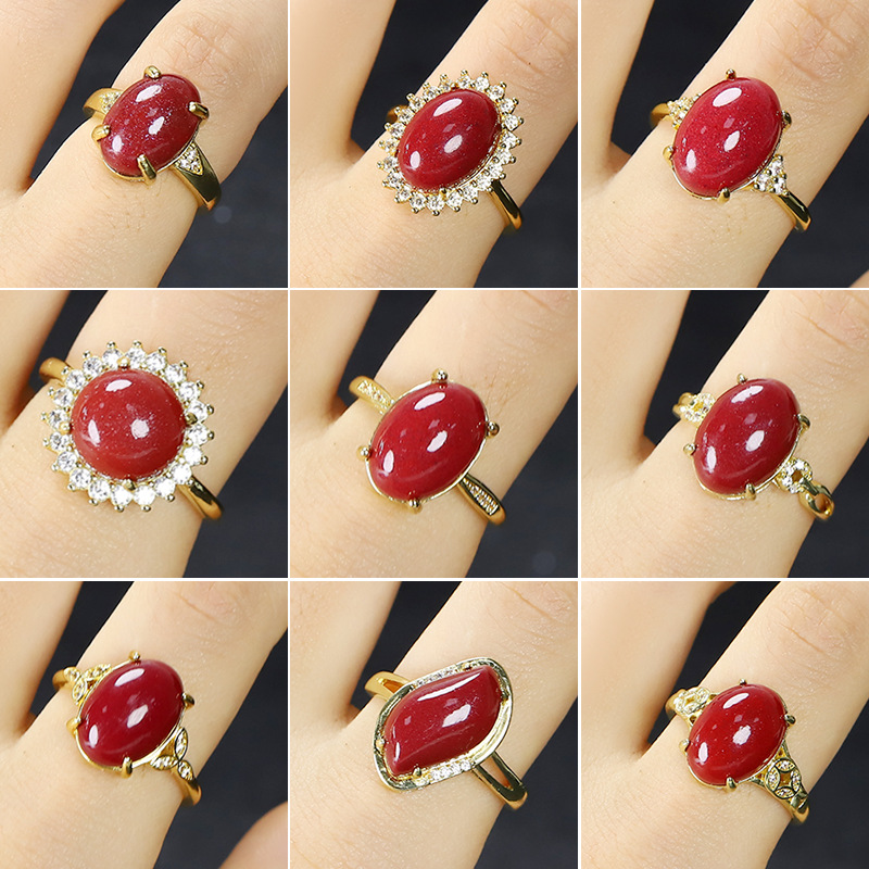 Natural Cinnabar High-Content Purple Gold Sand Inlaid Full Diamond Cinnabar Ring with a High-End Feel for Women, Available in Multiple Styles with Adjustable Fit