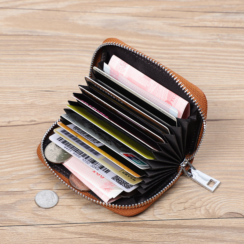 Picture of Zipper card holder unisex first layer cowhide rfid anti-theft brush magnetic leather female card holder
