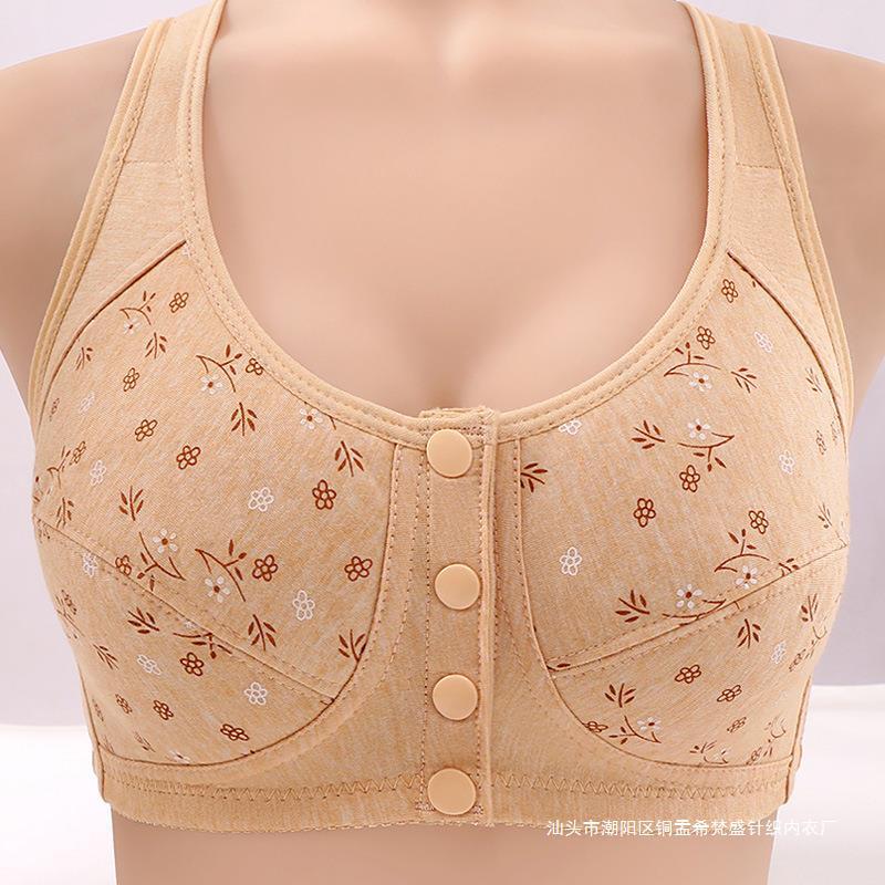 2023 New Printed Front Buckle Underwear Vest Middle-aged and Elderly Bra Large Size No Steel Ring Skin-friendly Sexy Bra Cotton