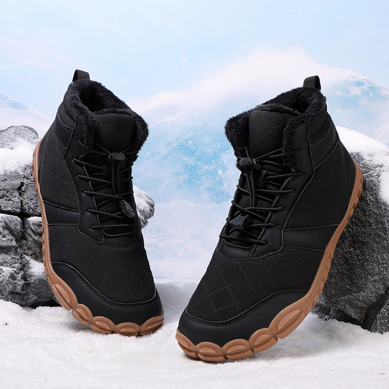New cotton shoes, couple models, cross-border textured snow boots, winter coldproof, waterproof, warm, outdoor mountaineering, anti-slip hiking