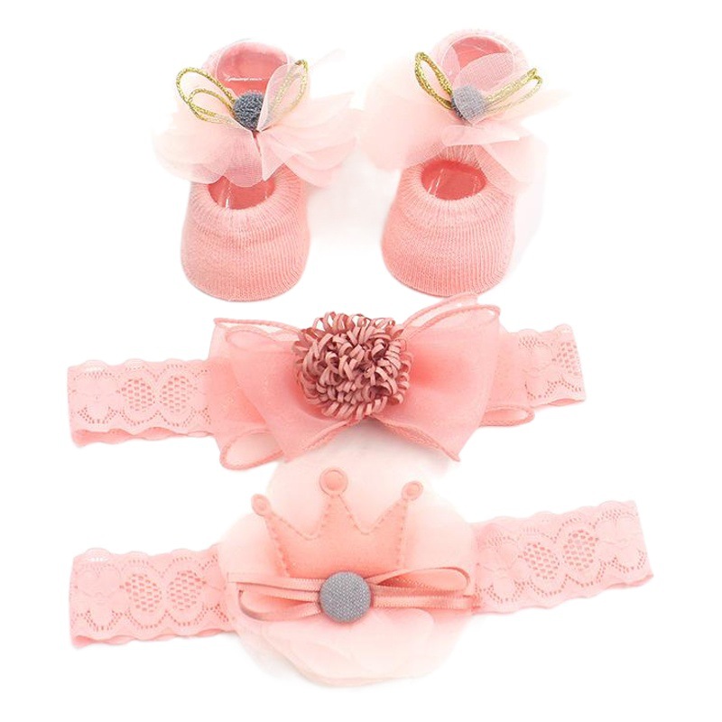 Korean Baby Hair Band Socks Set Baby Bow Hair Band One Hundred Days Old Banquet European and American Headband