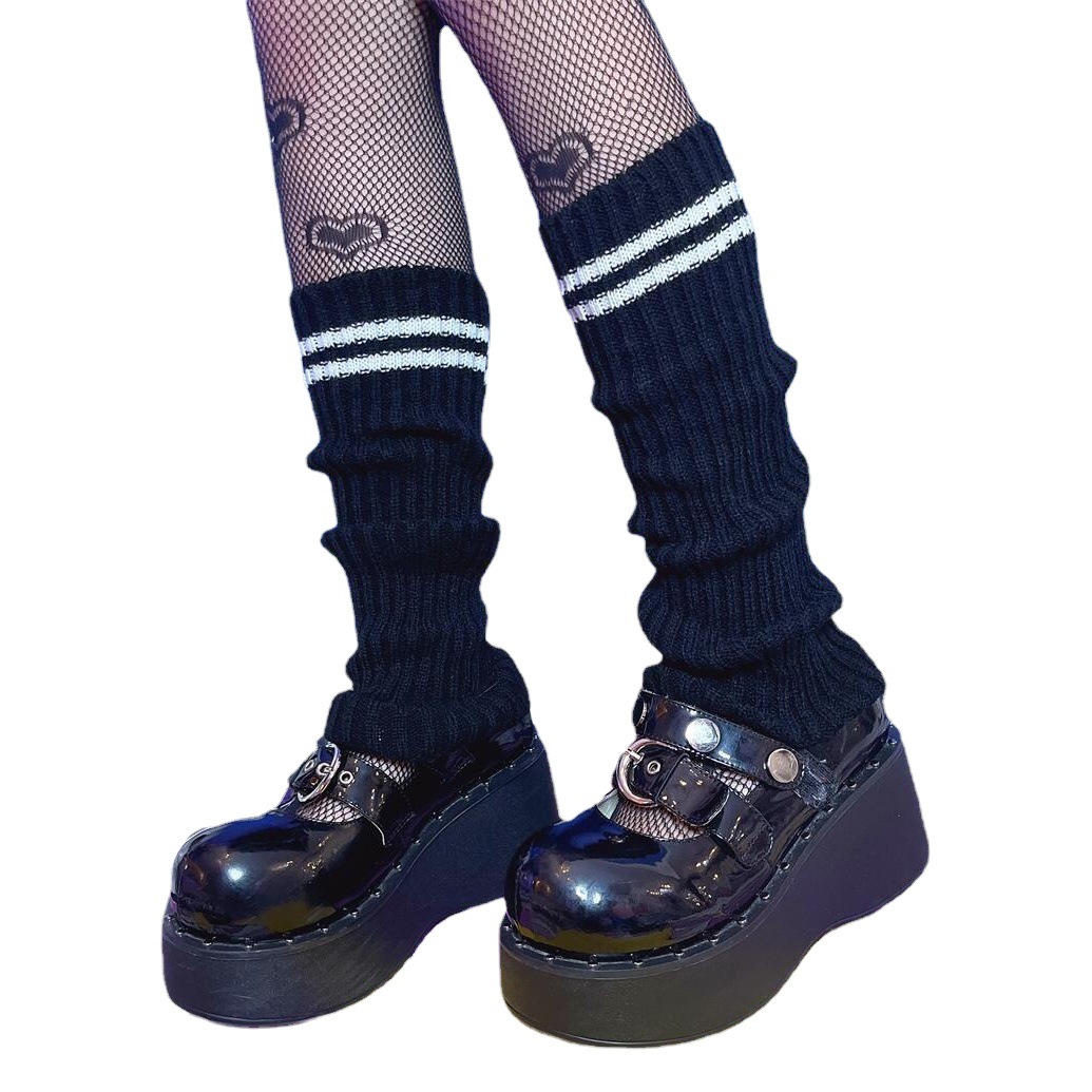 Japanese Harajuku JK College Striped Mid-length SocksWool Y2K Millennium Spice Girls Pile Socks Leg Cover