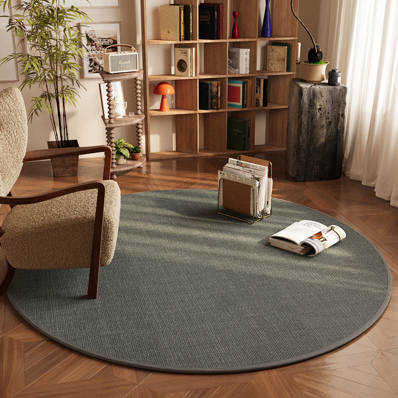 Picture of High-grade linen round living room carpet non-slip dirt-resistant dust removal mat woven pattern solid color bedroom study chair cushion