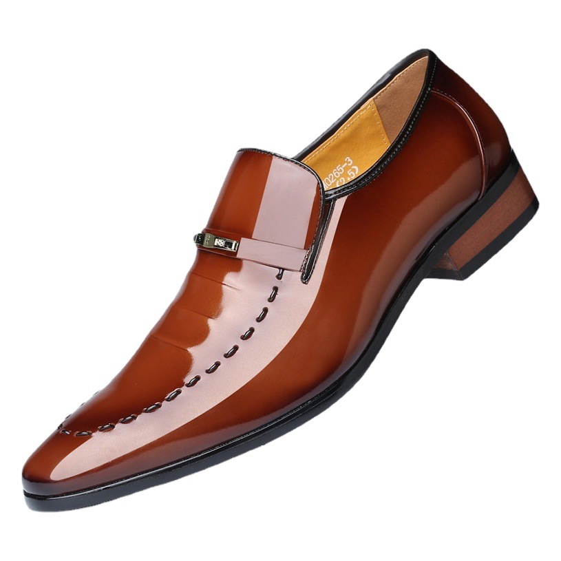 Men's Leather Shoes for the Elderly, British Business Pointed Toe Fashion Formal Wedding Shoes, Bright Leather Low-Cut Shoes for Men