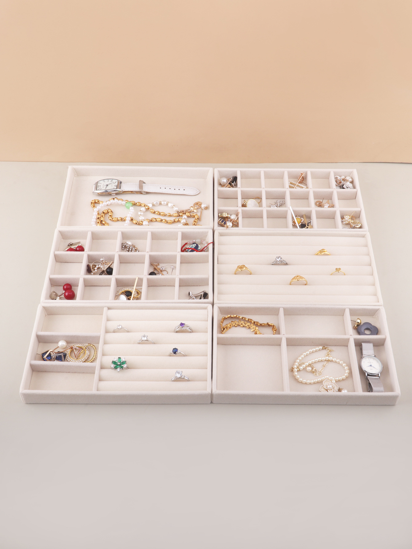 Picture of Cross-border in stock Flannel Jewelry Plate small size Beige Drawer Storage Jewelry Plate Home Display Storage Box