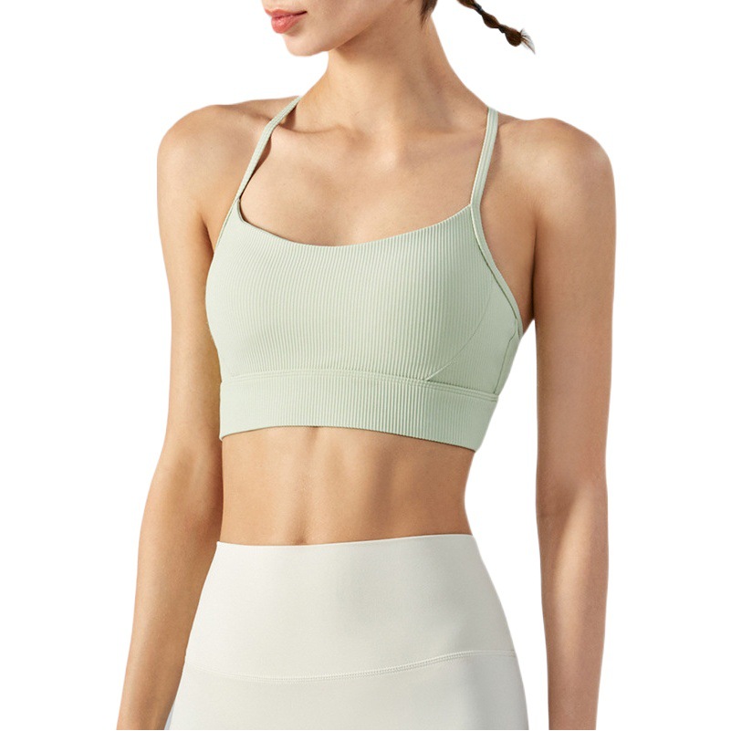 Ningbo Dashu T-shaped Back Hanging Neck Sling Beauty Back Bra Shockproof Sports Underwear with Chest Pad Yoga Fitness Vest