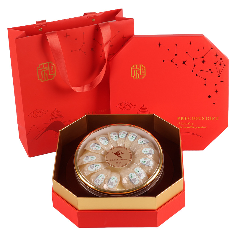 Universal Red Octagonal Bird's Nest Sea Cucumber American Ginseng Packaging Box Dendrobium Red Ginseng Gift Box Deer Antler Pieces Gift Box Empty Box