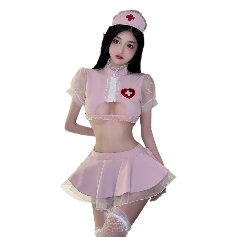 Sexy Lingerie Nurse Costume Role Play Passionate Breast-Revealing Uniform Seductive Women's No-Removal Pure Desire Princess Outfit Alluring Charm