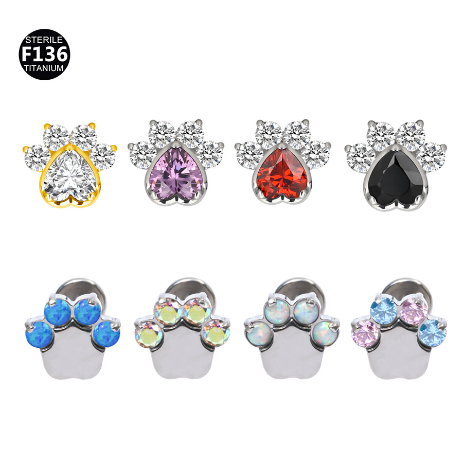 G23 titanium alloy inner tooth cat's claw inlaid zircon aubao lip nail ear nail ear bone nail piercing jewelry