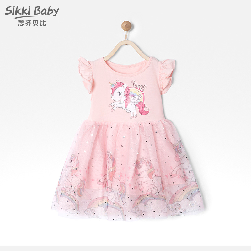 Girls' Dress Sleeveless Summer Dress Children's Baby Baby's Veil Dress Puffy Western Style Rainbow Pony Summer Princess Dress