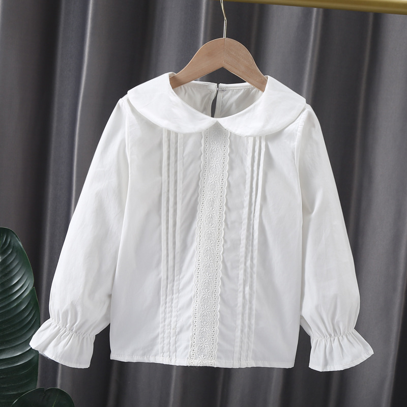 Picture of Children's Shirt White Long Sleeve Spring and Autumn Class Clothing Performance Clothing Lace Girl Student Clothing 2024 New Style Girl's Spring and Autumn