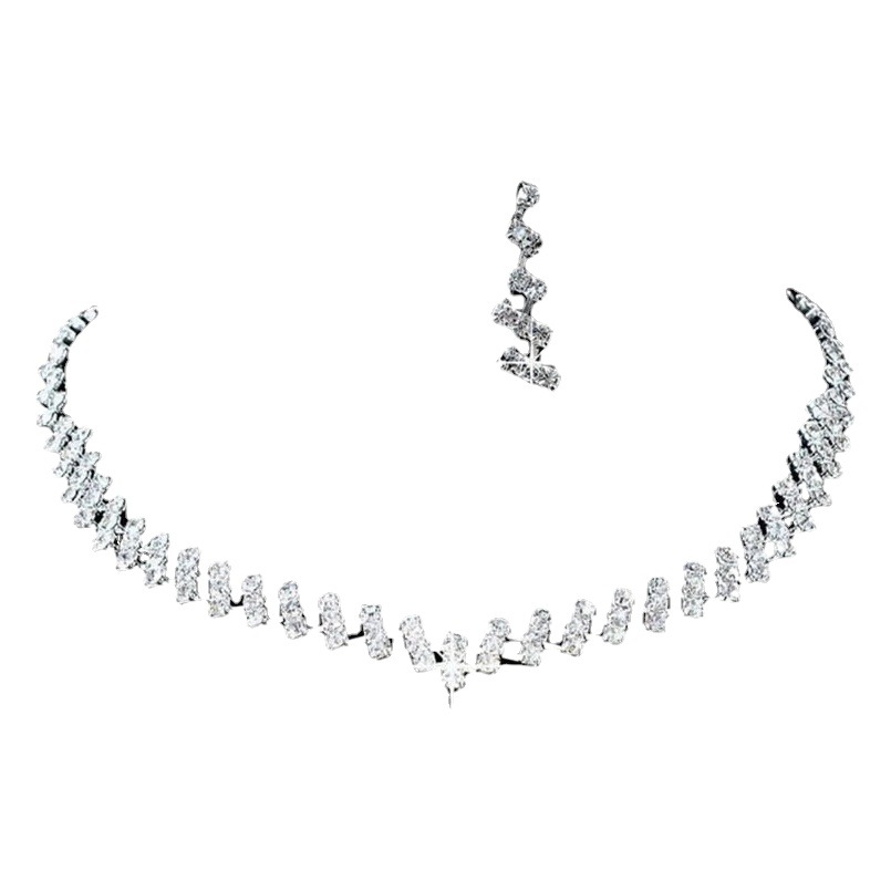 Foreign trade rhinestone necklace bride simple jewelry necklace two-piece set simple rhinestone necklace earrings suit N6225