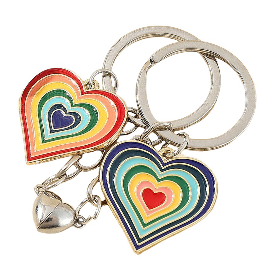 Foreign trade explosions peach heart magnetic couple simple fashion key chain couple alloy colorful love key chain pendant