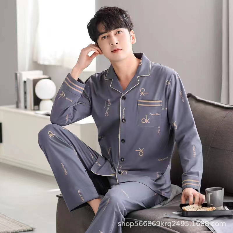 Picture of Pajamas Men's 2024 Spring and Autumn Cotton Long Sleeve Home Clothes Men's Boys Teenagers Thin plus size suit
