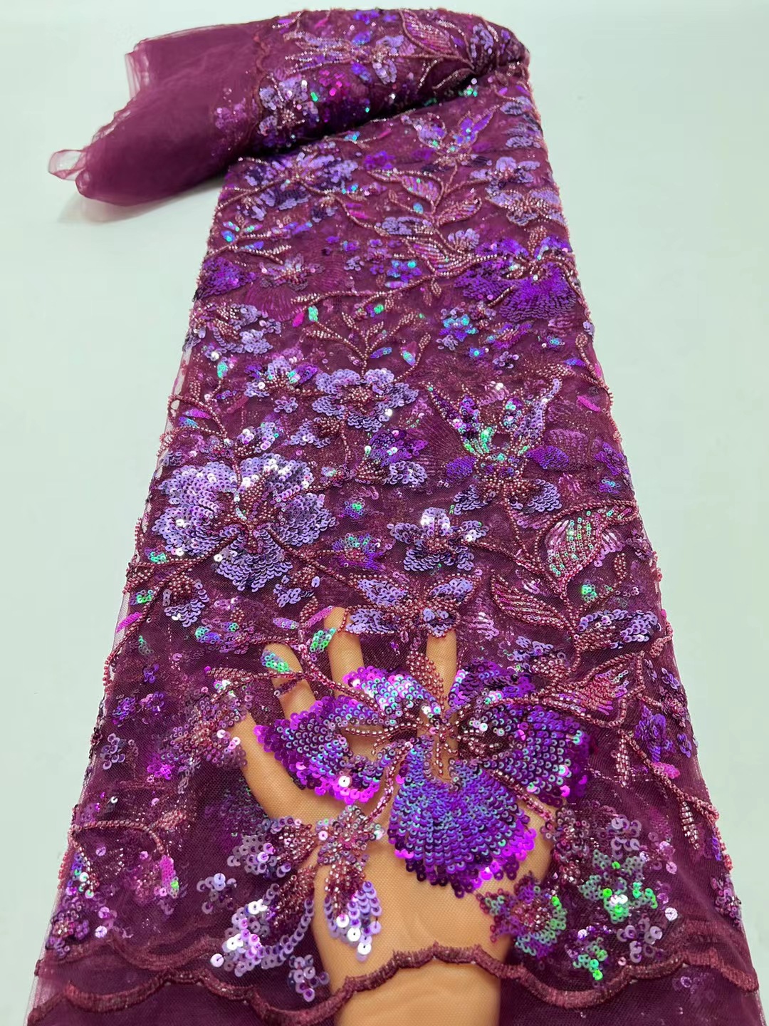 New color sequin embroidery cloth European and American bead tube laminated embroidery fabric laser barded lace JX3664
