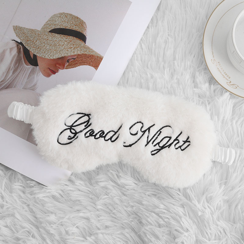 Picture of Eye Mask Plush Good Night Embroidered Letter Sleep Eye Mask Shading Silk Small Rabbit Hair Eye Mask Simple Comfortable in stock