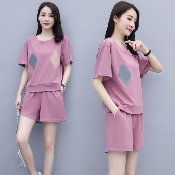 200 Jin Leisure Sports suit Women's Summer 2024 plus size New Korean Student Short-sleeved Shorts Loose Two-piece Set