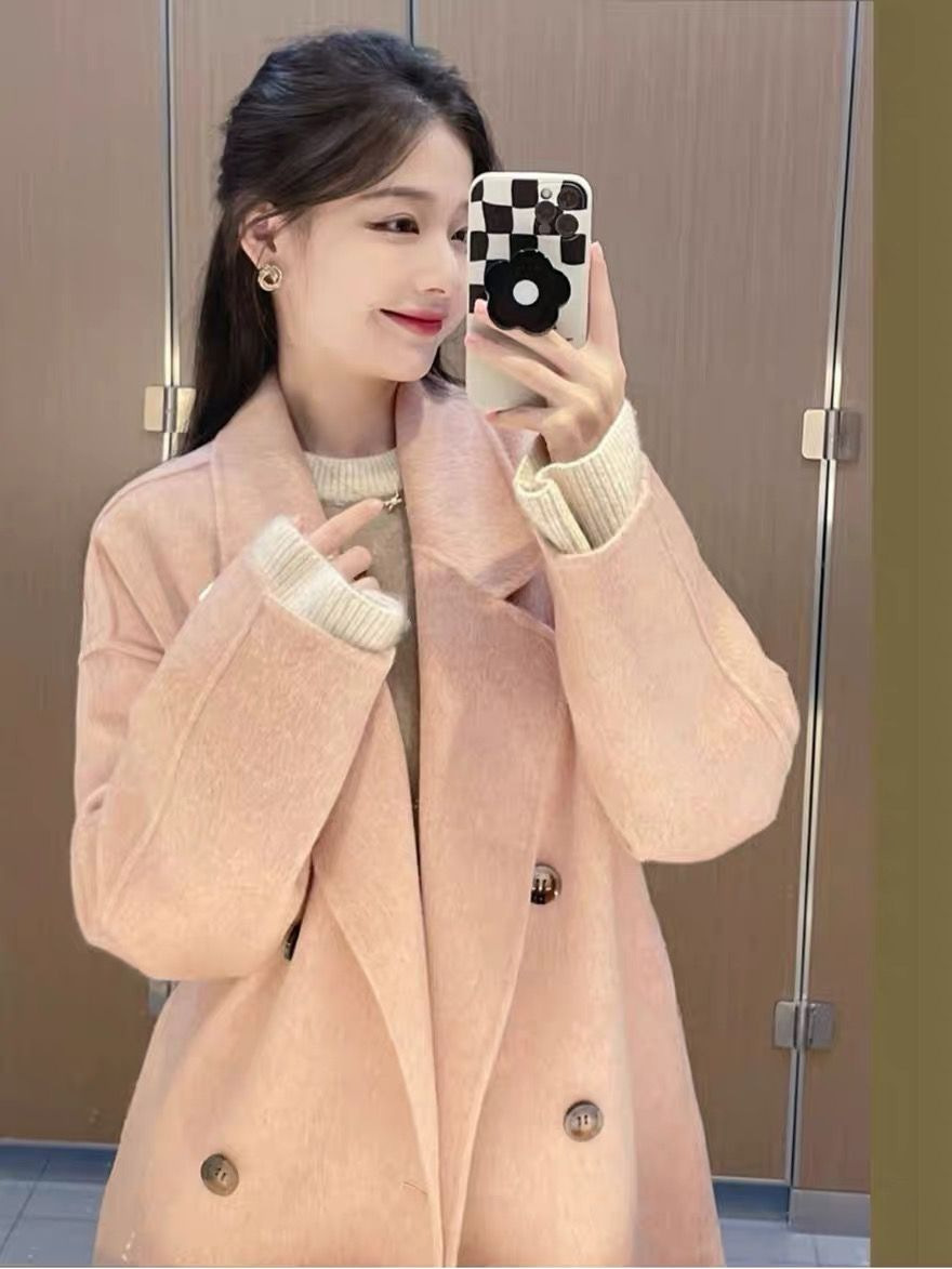 Picture of Oatmeal-Colored Double-Sided Woolen Coat for Women, 2025 Autumn and Winter New Korean Style Loose Mid-Length Popular Woolen Jacket