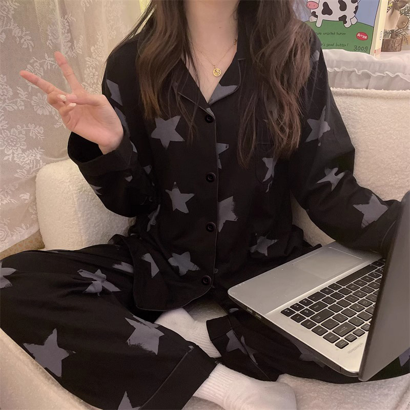 Picture of New Ins Pajamas for Women Simple Stripesd Internet Celebrity Long-Sleeved Cardigan Girl Korean Version Thin Home Wear Set Wholesale