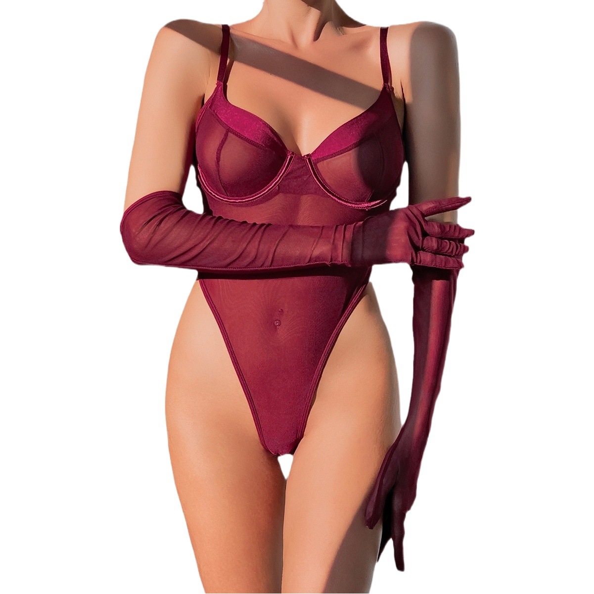 European and American Cross-border Independent Stations Hot-selling Sexy Look-through Simple Basic Slim-fit Hip Gloves for Women