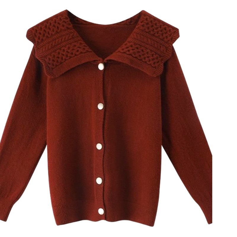 Lazy sweater women's spring and autumn design sense niche loose all-match Western style doll collar cardigan sweater coat