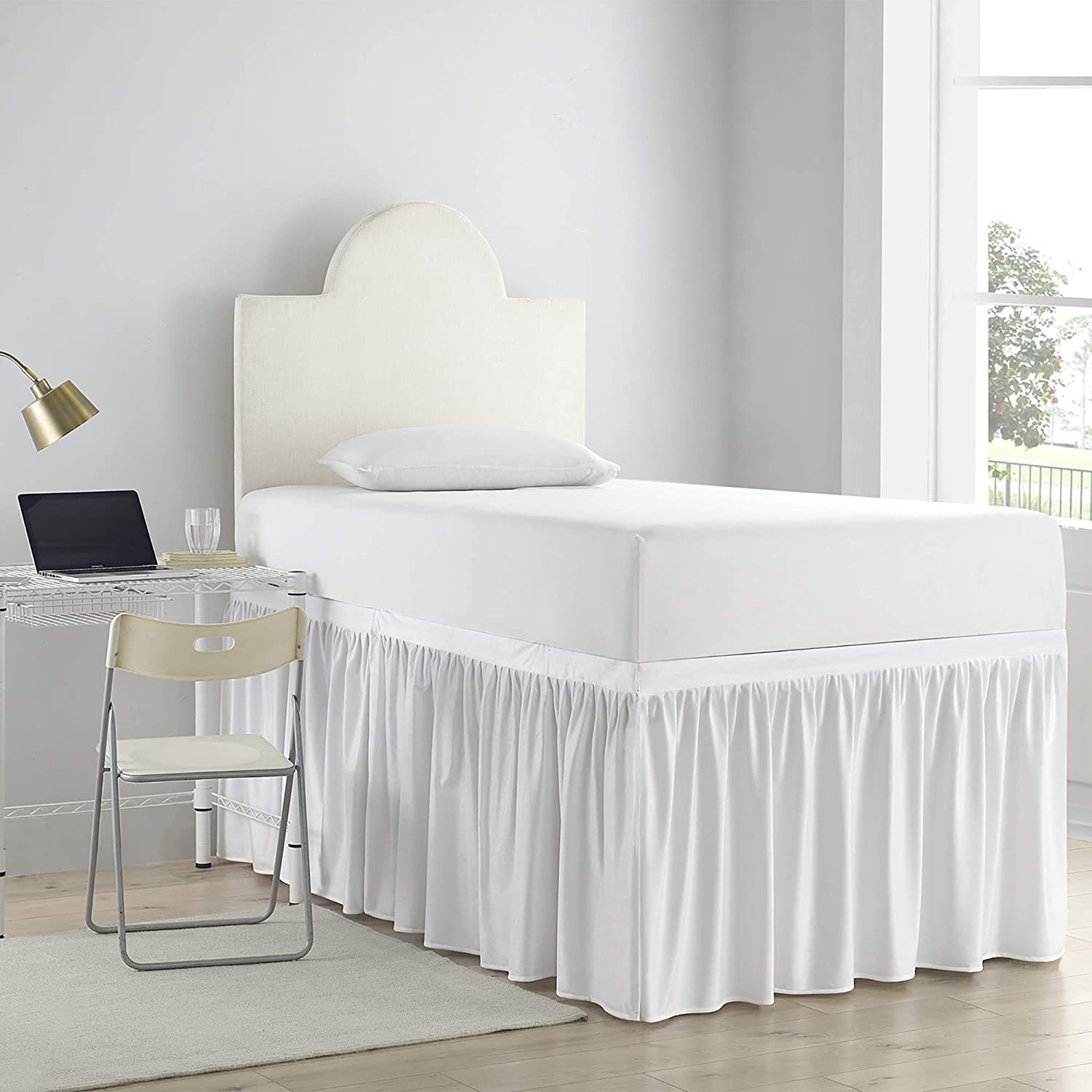Foreign Trade Bedding College Dormitory Bed Skirt Solid Color Pleated Ruffled Bedspread Single Piece White Lengthened 32/36 Inches