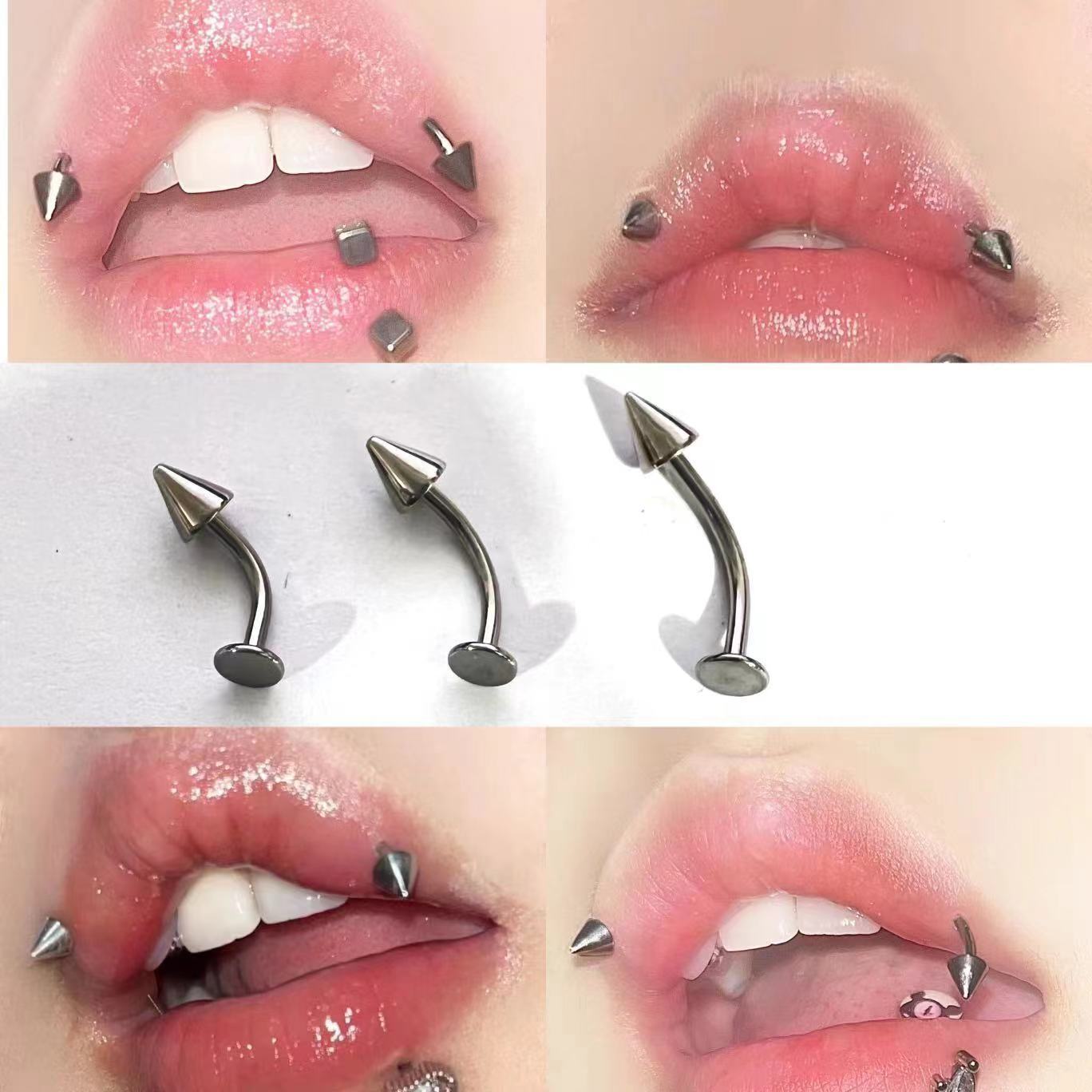 Picture of Cross-border new titanium steel stainless steel flat bottom curved bar lip nail pointed cone eyebrow nail body piercing jewelry factory wholesale