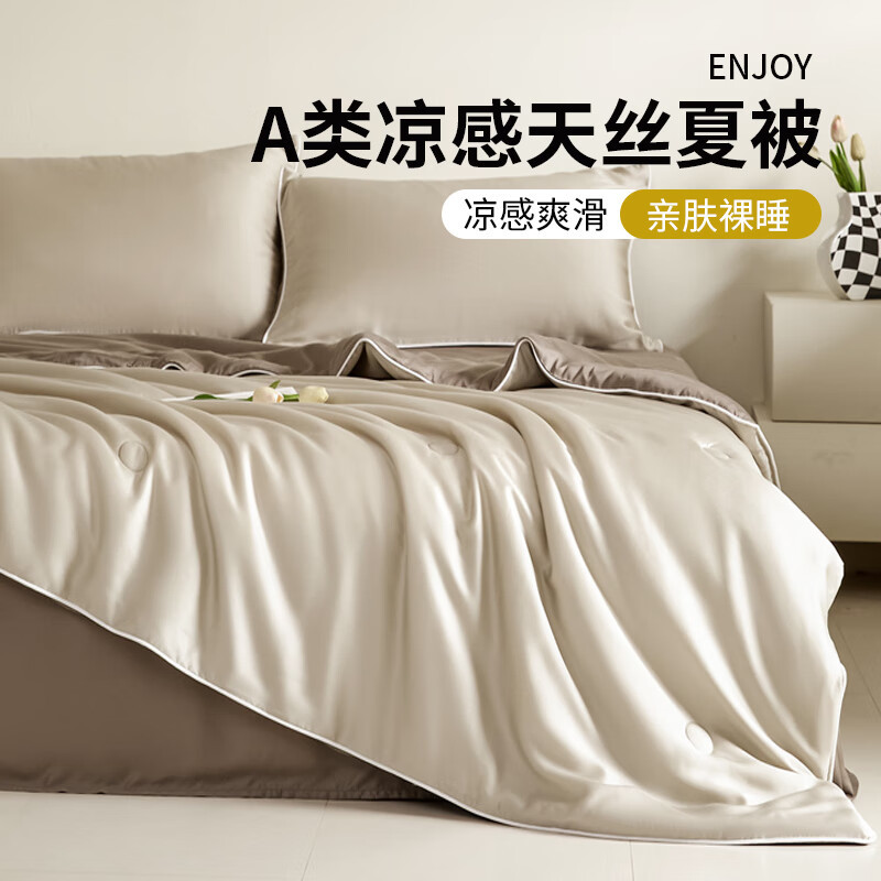 Picture of Lyocell Tencel Summer Quilt Summer Cooling Ice Silk Summer Cooling Quilt Class a Air Conditioning Quilt Machine Washable Thin Quilt Four-Piece Set