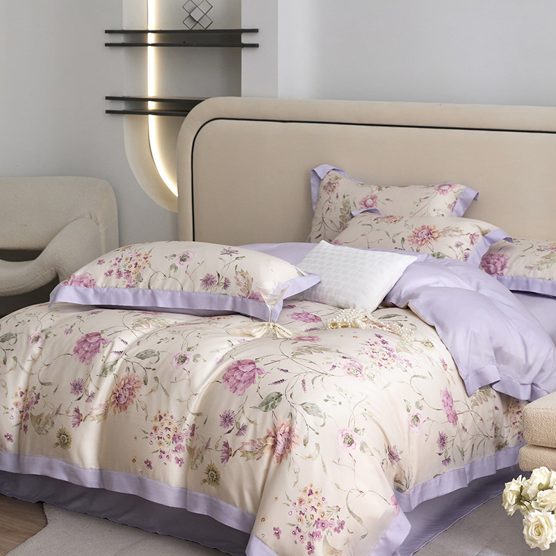 Picture of Summer Class A Maternal and Infant Grade Lyocell Tens Four-Piece Light Luxury Ice Silk Naked Sleeping Cool Quilt Cover Bed Sheet 1.8 Bedding