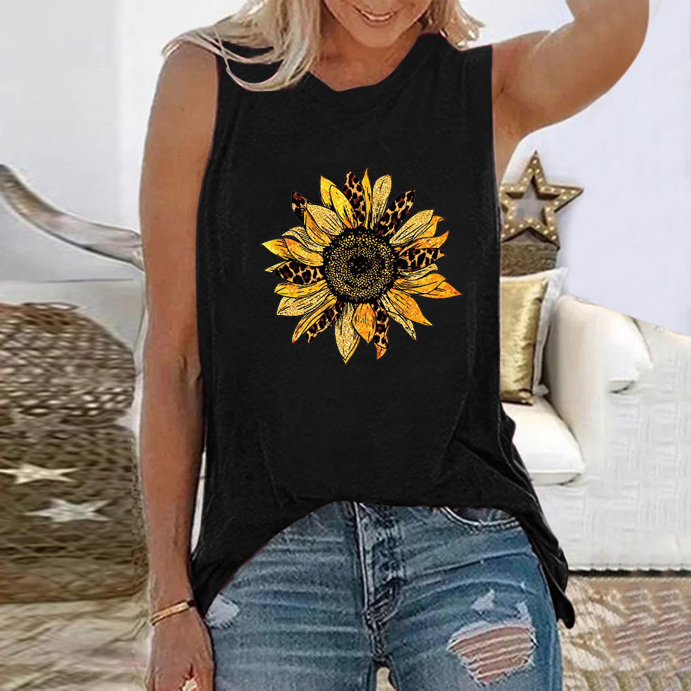 2021wish Amazon cross-border Women's Tshirt New sunflower pattern loose pullover sleeveless T-shirt