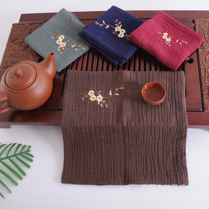 Cotton Linen Tea Towel Double Embroidered Tea Towel Tea Table Rag Thickened Absorbent Tea Towel Chinese Style Independent Packaging