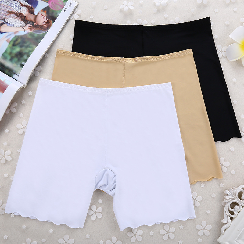 Mid-waist Thin Ice Silk Breathable Underwear Girl's Summer One-piece Non-marking Bottoming Anti-running Safety Pants Three-part Pants