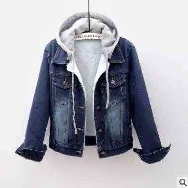 Picture of Japanese and Korean Style Super Fire Denim Short Coat Women's Short Spring and Autumn New Long Sleeve Slim-fit Hooded Jacket Student Top