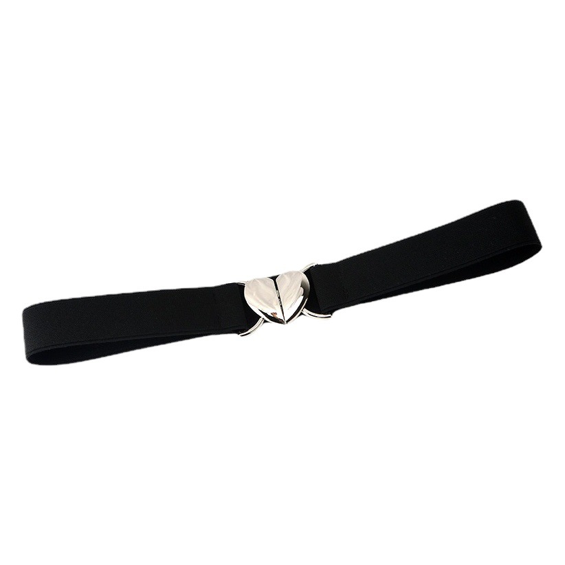 Love buckle thin belt Women's decorative waist seal with skirt elastic narrow belt versatile waist black spot