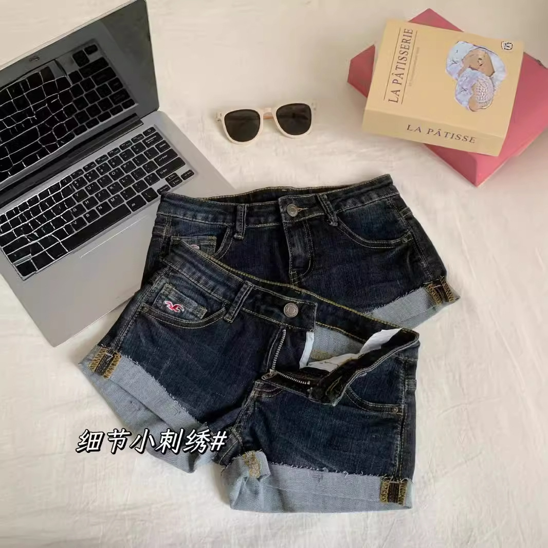 Spice Girl Vintage Flush Denim Shorts Women's Summer New Low Waist All-match Slimming Curl Straight Hot Trendy Pants