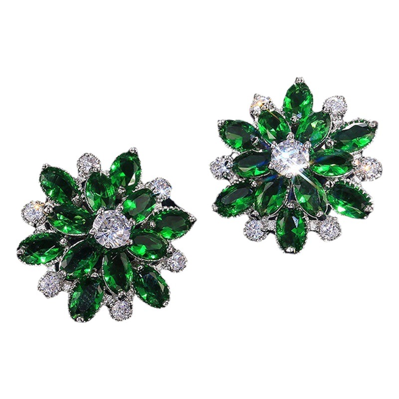 Cross-border wish AliExpress platinum white diamond snowflake sunflower earrings elegant fashion women's new high-end sense accessories