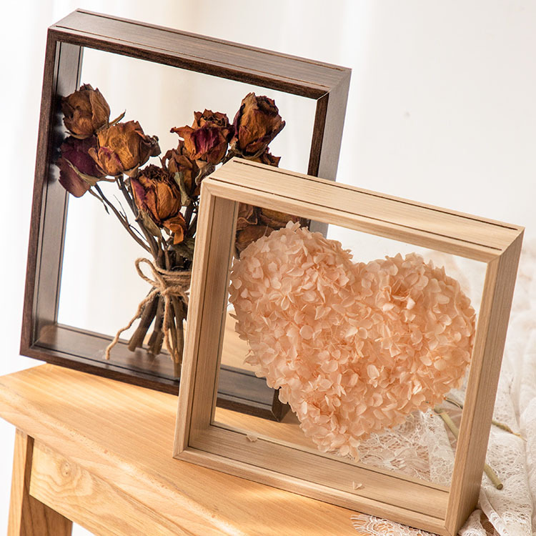Three-dimensional Dried Flower Photo Frame diy Handmade Eternal Flower Rose Double-sided Picture Frame Hollow Transparent Display Box Table Gift