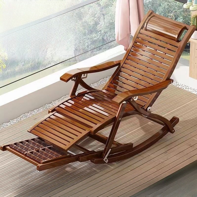Recliner Foldableing Adult Bamboo Rocking Chair Home Comfortable Lunch Break Lounge Chair Lazy Elderly Balcony Leisure Dual-Use Chair