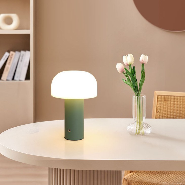 Ins Style Danish Mushroom Rechargeable Table Lamp Touch Dimmable Table Lamp Living Room Decoration Bedroom Bedside Lamp Dimmable