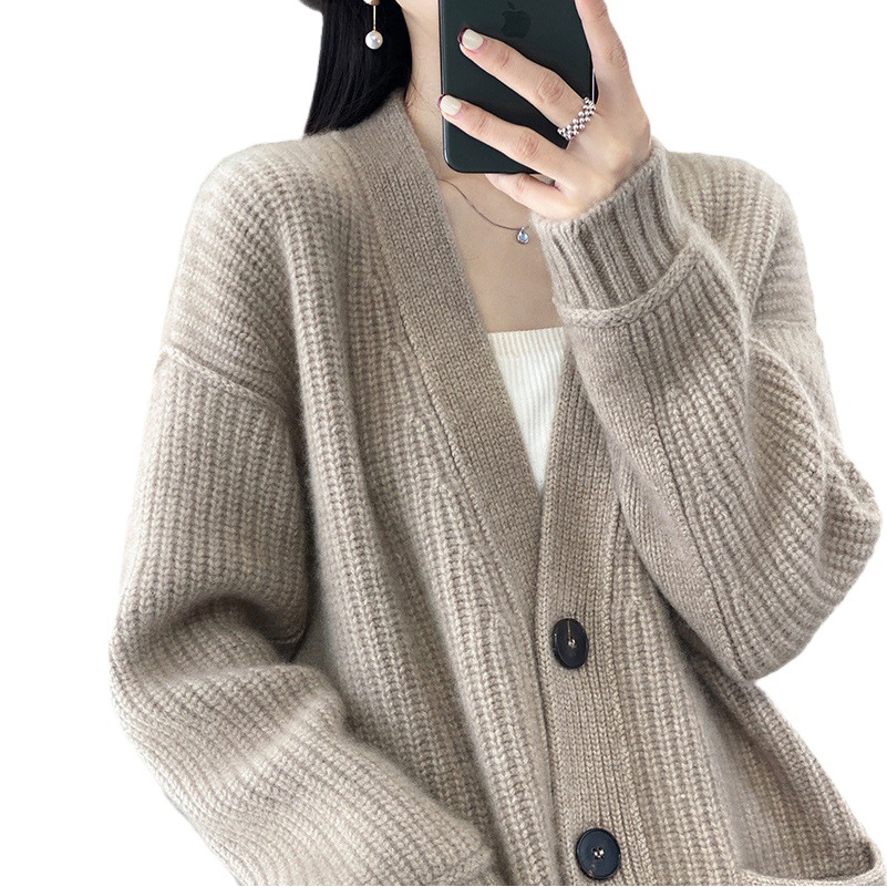 Picture of Cardigan V Neck Women's 2025 Autum Sweater Loose Pure Color Knitted Bottoming Top Lazy Pure Color Jacket