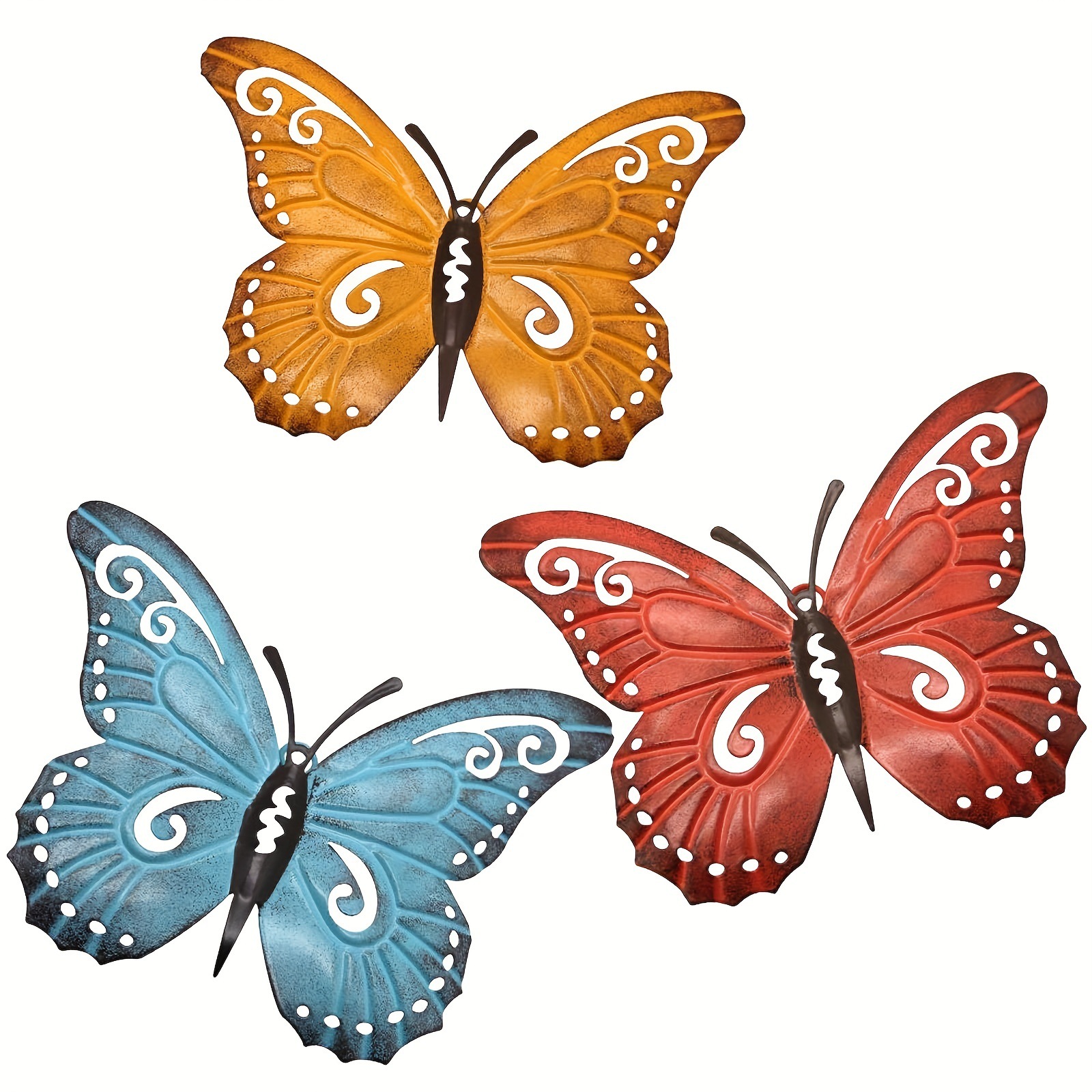 Spot Cross-Border Amazon 3-Pack Stereo Cut Out Iron Butterfly Artificial Home Wall Sticker Decoration