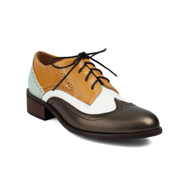 British Style Women's Shoes Black Small Leather Shoes Spring and Autumn Single-layer Shoes Thick Heel Low Heel Vintage Lace-up Brock Shoes Carved Women's Shoes