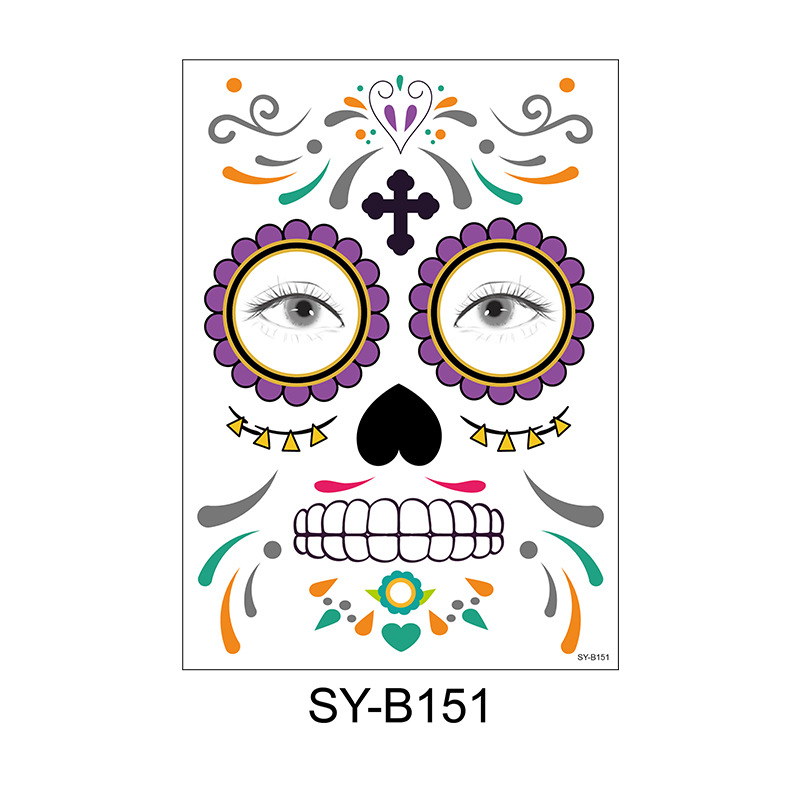 Picture of Cross-Border Waterproof and Sweat-Proof Day of the Dead Masquerade Funny Makeup Temporary Stickers Halloween Face Tattoo Stickers