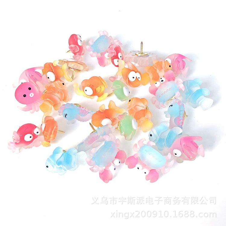 2022 new decorative thumbtacks cute fish-shaped thumbtacks cartoon thumbtacks function wall whiteboard thumbtacks 24 a box