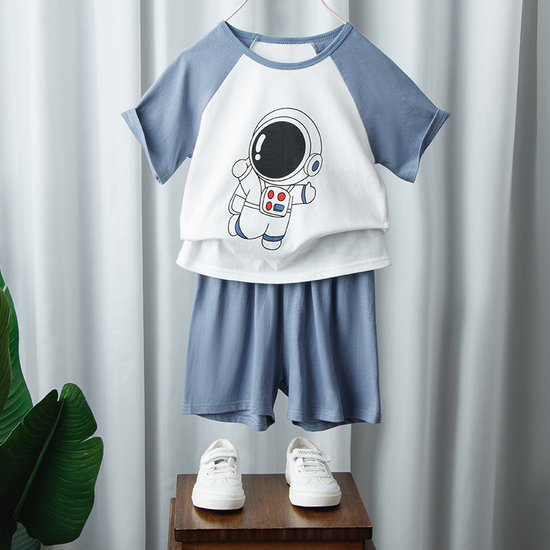 Picture of Korean-style Breathable Pure Cotton Short-sleeved Suit Children's Sweat-absorbent Thin Summer Clothes for Boys and Girls Home Clothes T-shirt Shorts for Baby