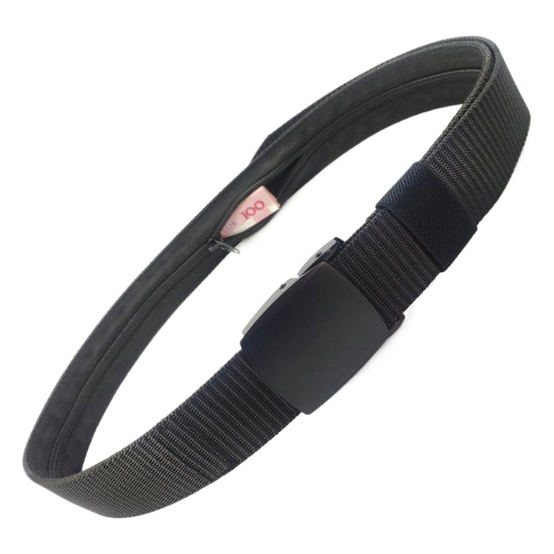 in stock supply 3.8CM tank grain alloy buckle hidden money belt men's outdoor invisible zipper purse belt