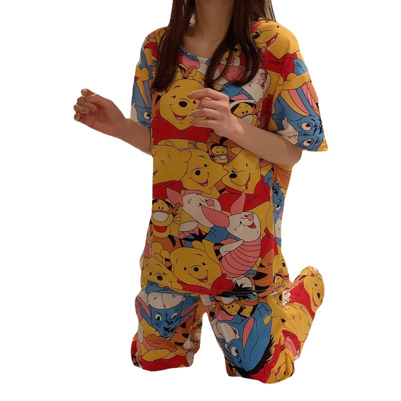 Picture of Pajamas Women's Spring and Autumn Summer Short-sleeved Trousers Large Size Loose Korean Style Fresh Cute Sweet Student Home Suit