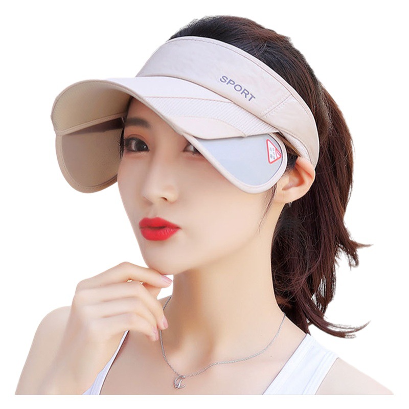 Summer outdoor sports sun protection empty top hat women's casual cycling sun hat retractable pull-out brim sun hat